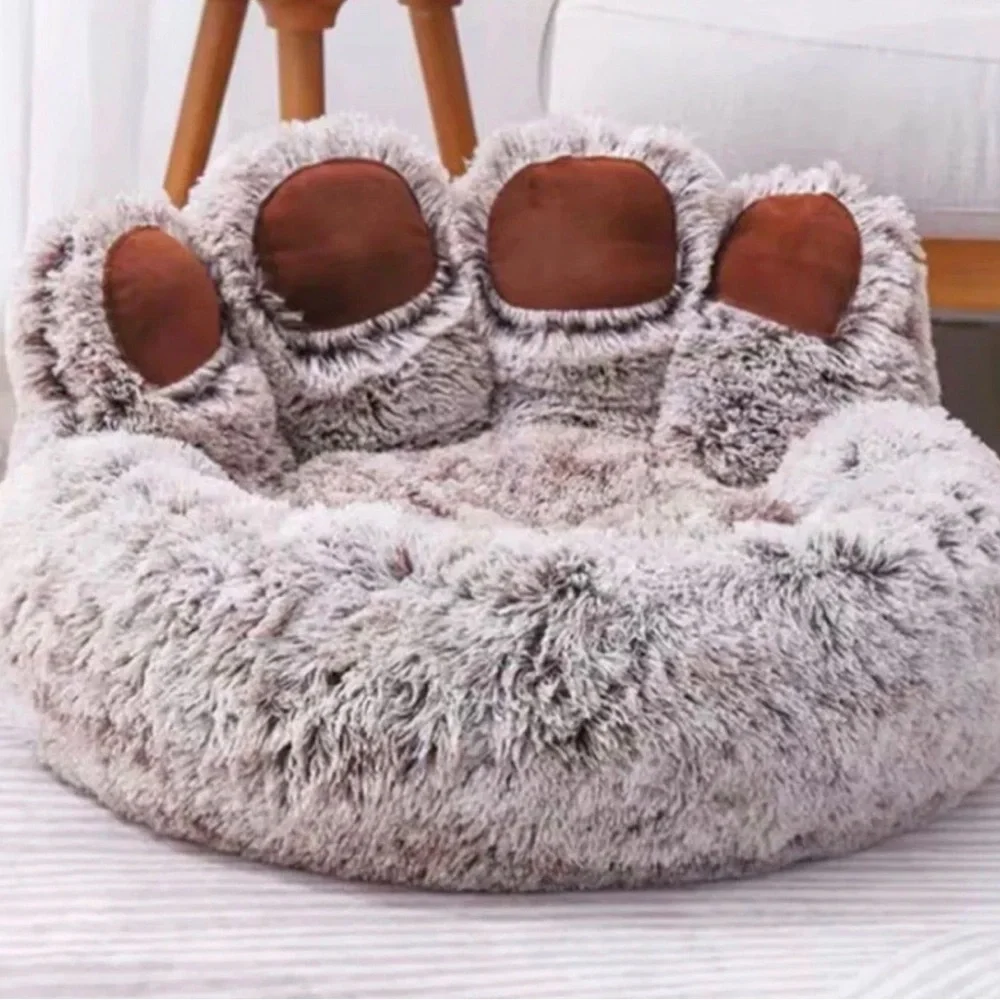 Cozy Paw-Shaped Cat Bed in Gray and Brown
